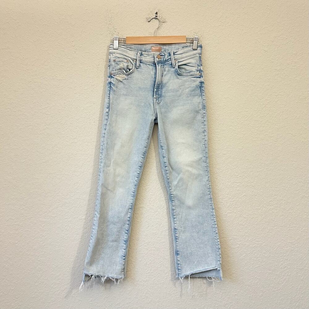 MOTHER The Insider Crop Step Fray Jeans Blue Smooth Sailing Grunge